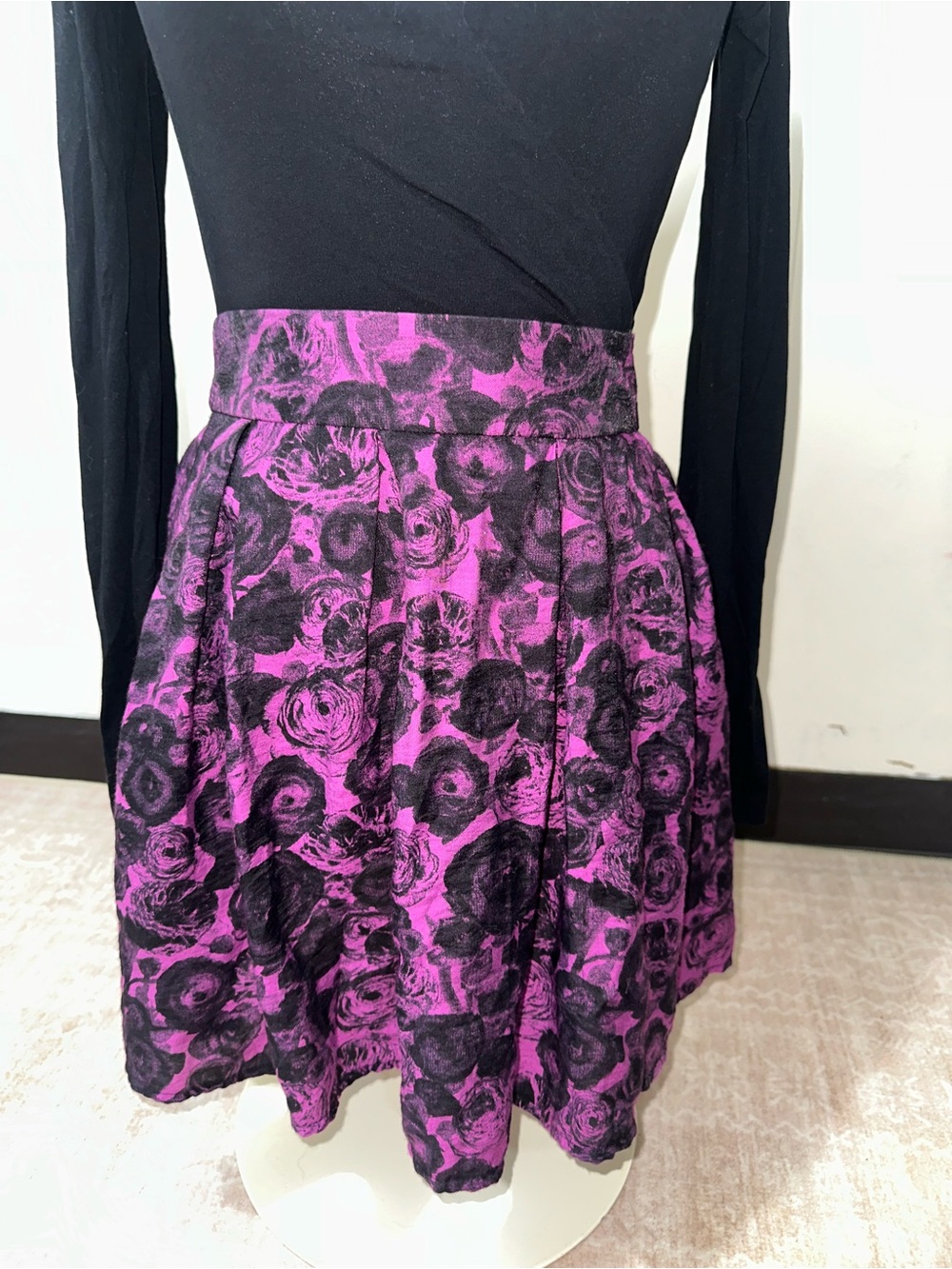 Charlotte Russe Black and Fuchsia Floral Circle Skirt